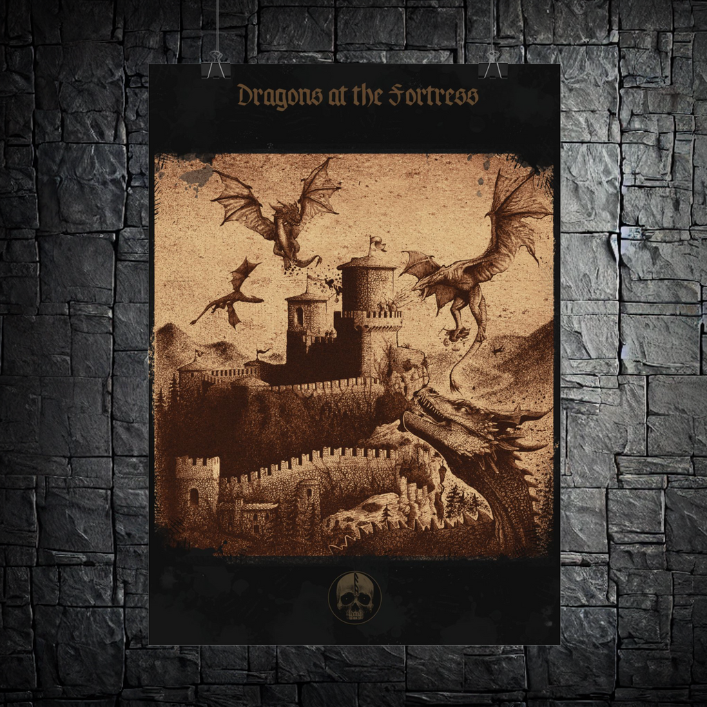 “Dragons at the Fortress” — Dark Fantasy Art | Rolled Poster Print