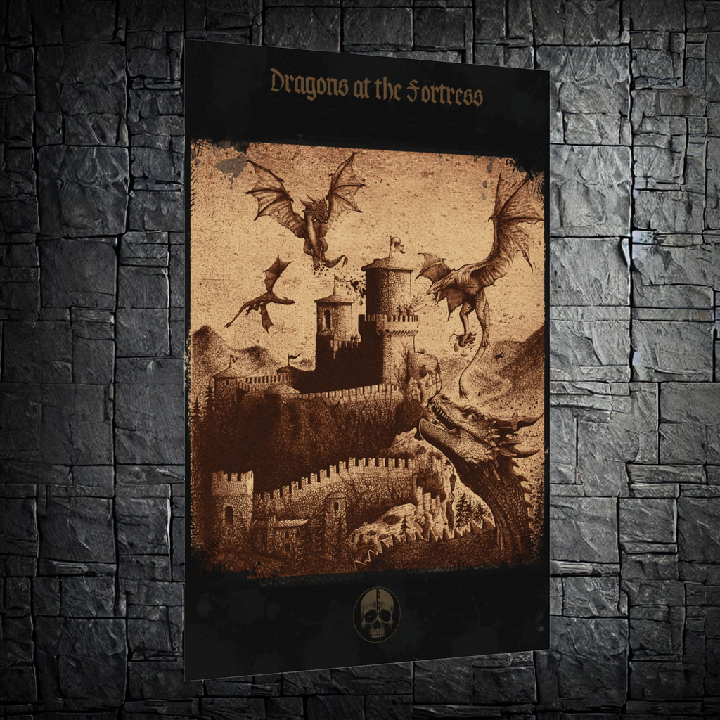 “Dragons at the Fortress” — Dark Fantasy Art | Rolled Poster Print